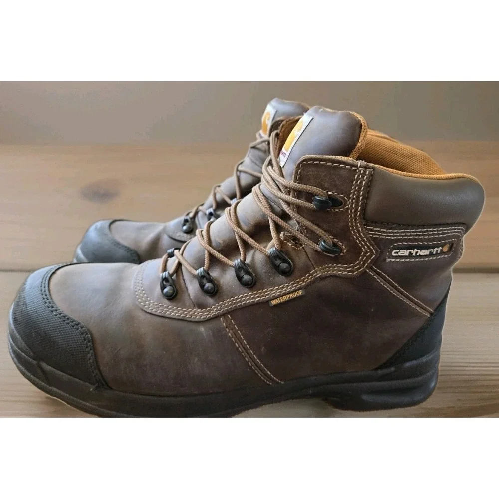 Carhartt Waterproof Work Boots Brown Leather Steel Toe Mens 11 EH Lace Up